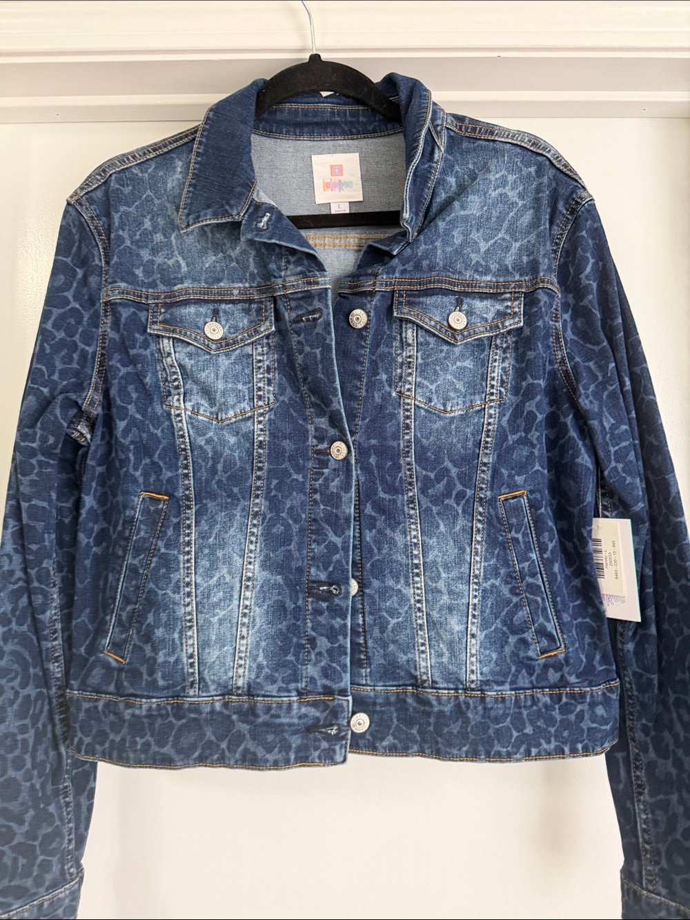 LuLaRoe Harvey Jean Animal Print Denim Jacket - Blue Large L